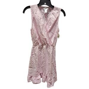 Love Ady Vneck Small Pink white Seersucker sleeveless short dress elastic waist